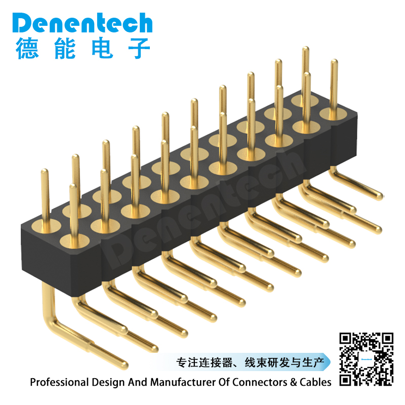 Denentech hot selling 2.54MM machined pin header H3.00xW5.08 dual row right angle round core needle 